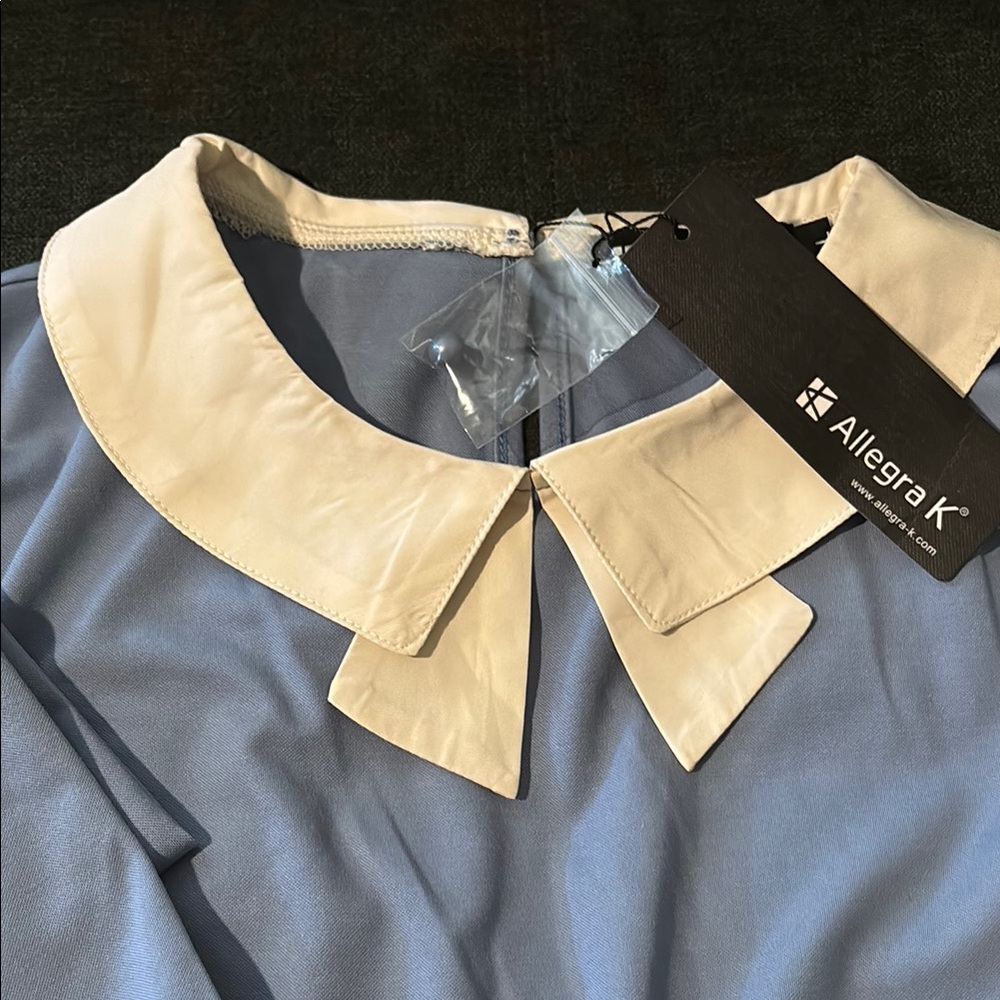 Allegra K Light Blue Top with Cream Collar